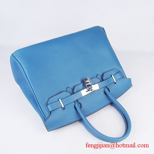 Hermes Birkin 30cm Togo Leather Bag Blue 6088